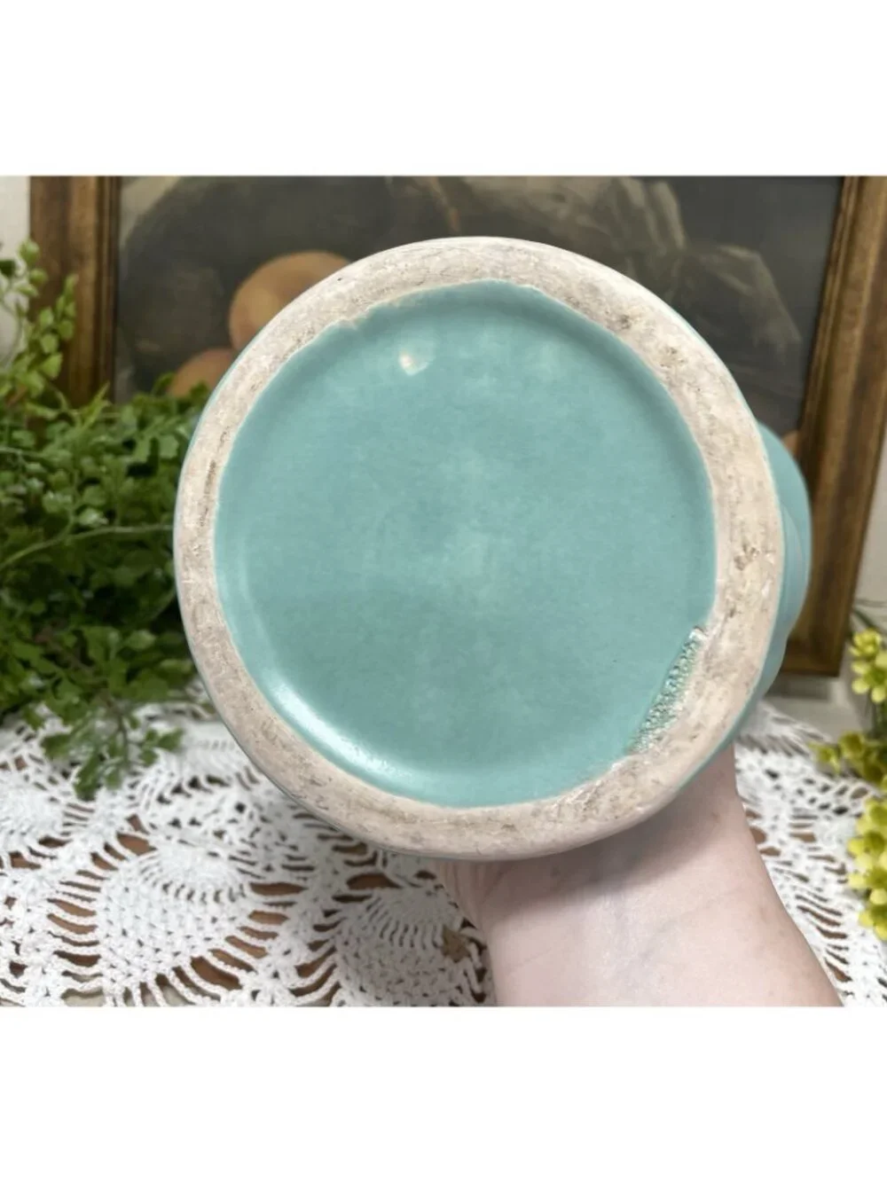 Green Blue Double Swan Pottery Vase Mid Century Modern Beautiful Soft Teal Color